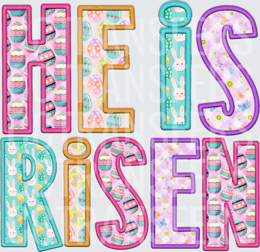 He Is Risen Easter Patchwork Applique Letters (DTF)
