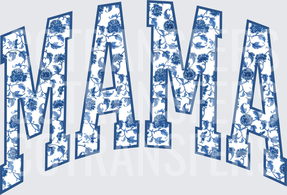 MAMA Blue and White Floral Chinoiserie Varsity Letters (DTF)