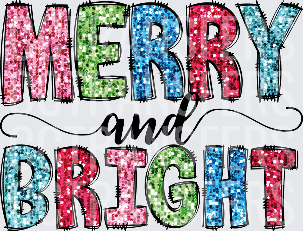 Merry and Bright Colorful Glitter Sequin Christmas (DTF)