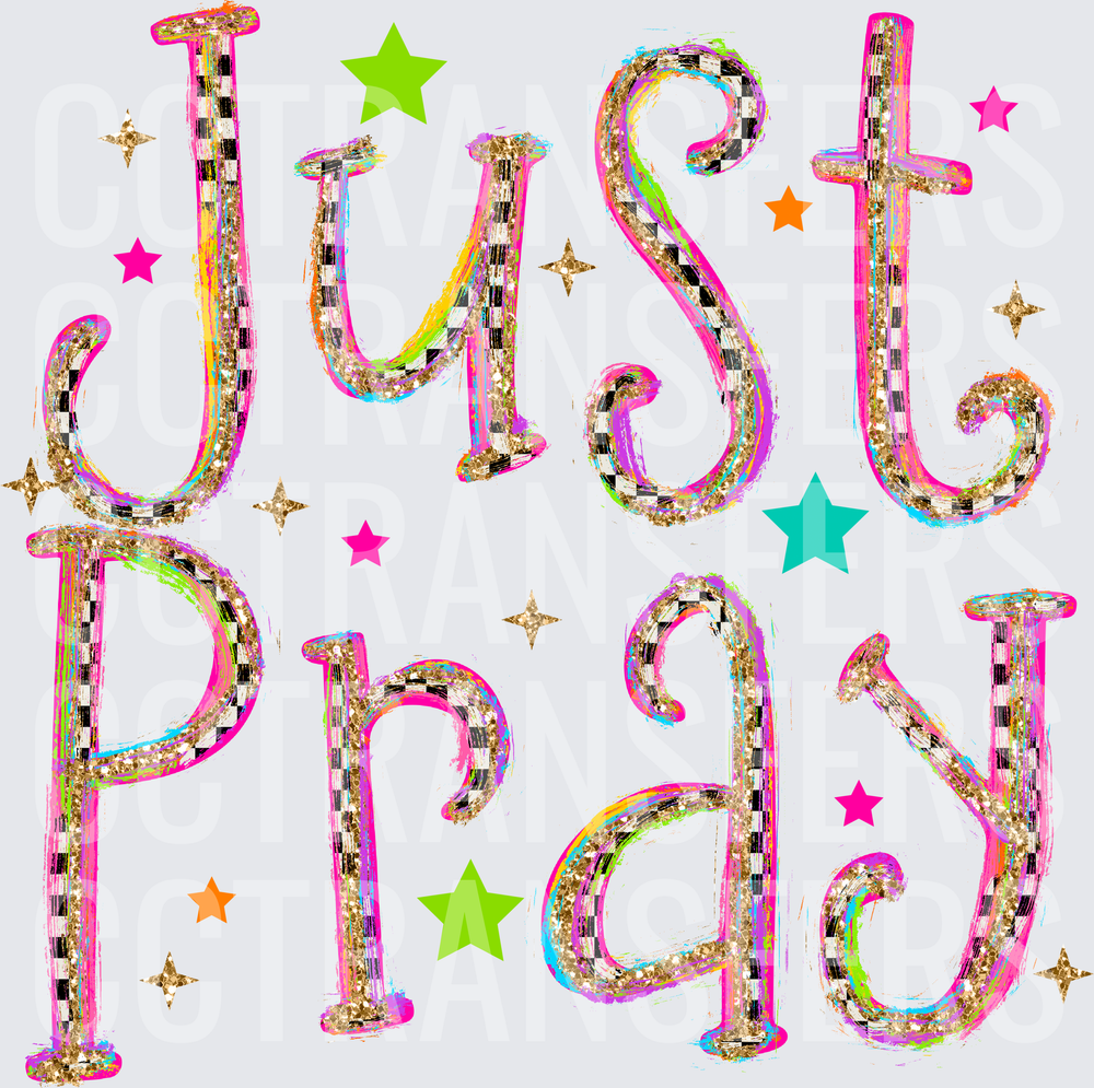 Just Pray Glitter Checkered Colorful Stars (DTF)