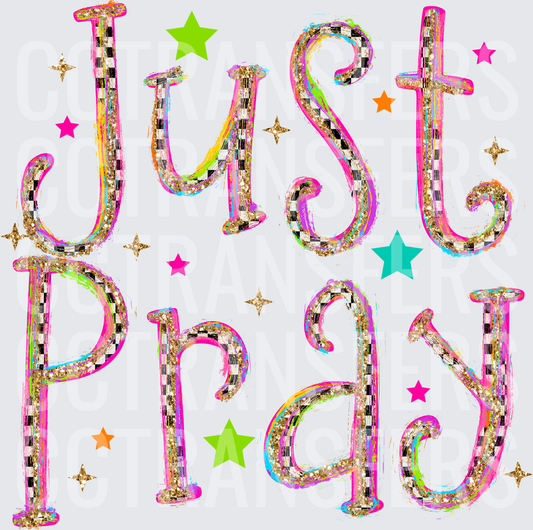 Just Pray Glitter Checkered Colorful Stars (DTF)