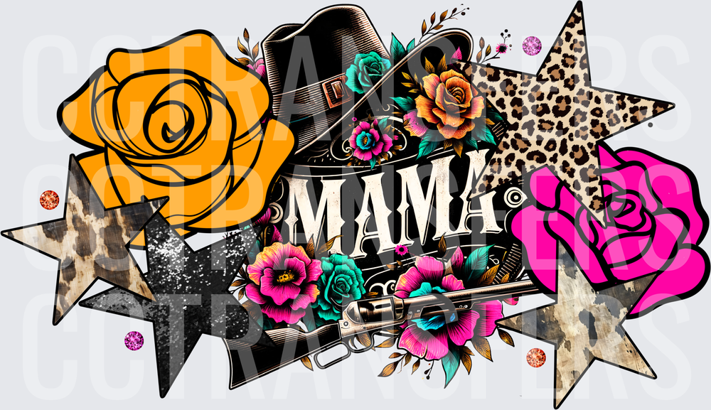 Mama Western Cowboy Hat Guns Roses Stars (DTF)