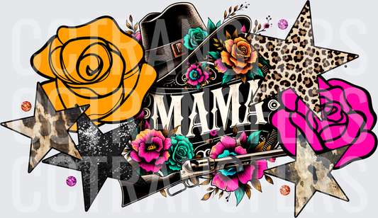 Mama Western Cowboy Hat Guns Roses Stars (DTF)