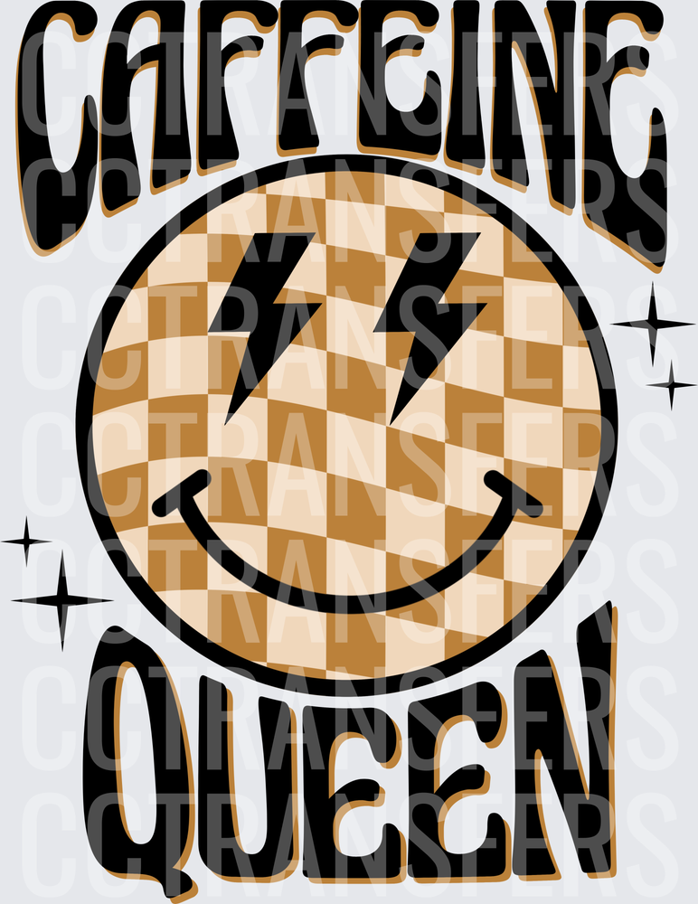 Caffeine Queen Checkered Smiley Lightning Bolt Face (DTF)