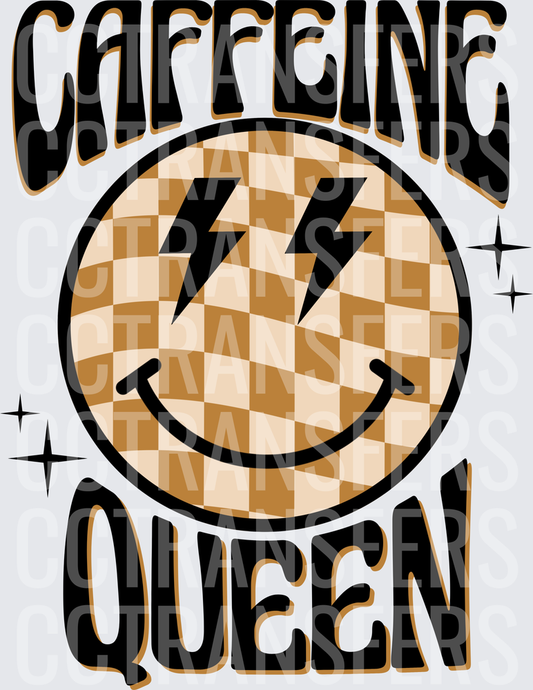 Caffeine Queen Checkered Smiley Lightning Bolt Face (DTF)