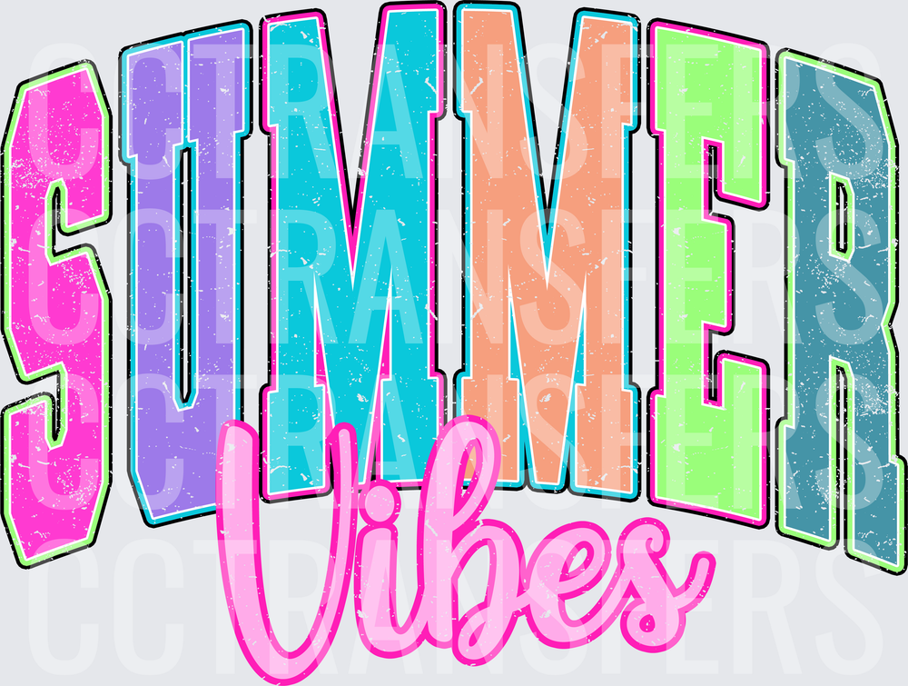 Summer Vibes Retro Colorful Distressed Bold Typography (DTF)