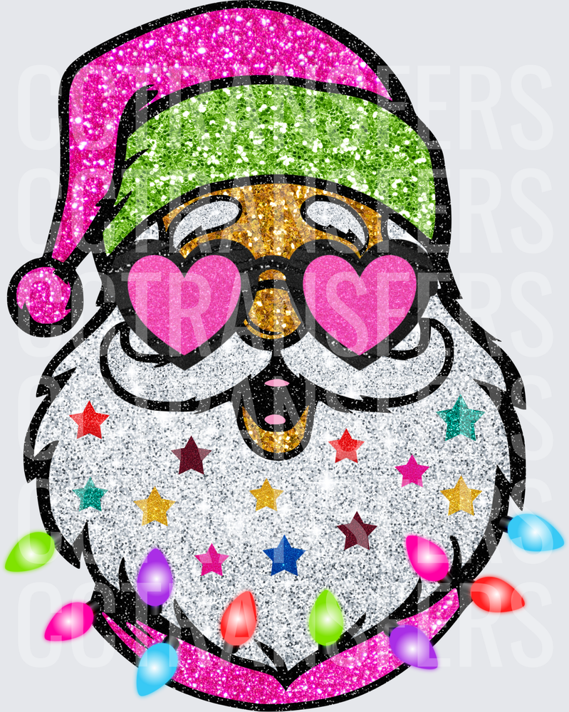 Glitter Santa Heart Sunglasses Stars Christmas Lights (DTF)
