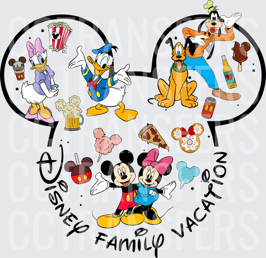 Family Vacation Cartoon Characters Ear Shape (DTF)