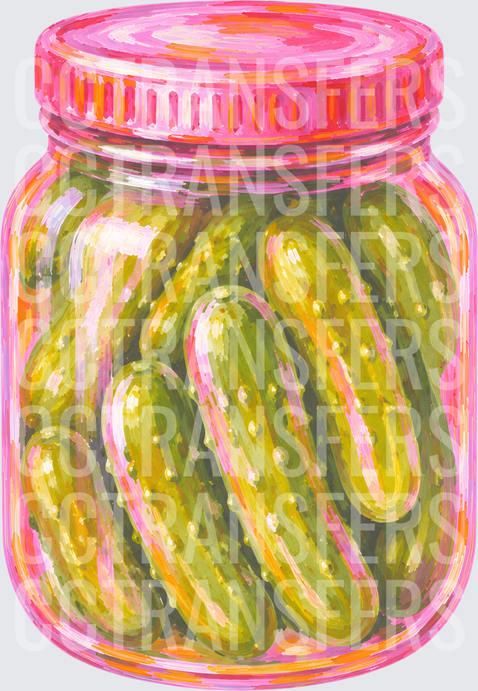 Painted Pickle Jar with Pink Lid Full of Whole Pickles (DTF)