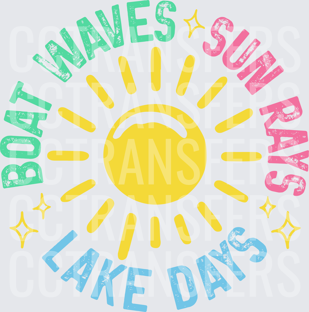 Boat Waves Sun Rays Lake Days Sunshine Circle (DTF)