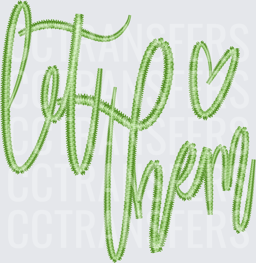 Let Go Let Mom Embroidery Script Green Text DTF