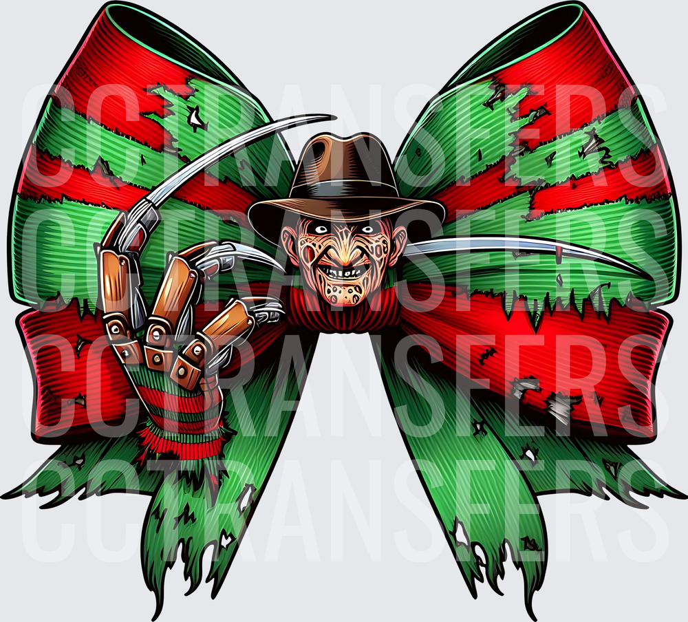 Scarred Horror Villain Christmas Bow with Blade Glove (DTF)