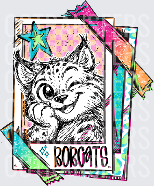 Borgats Winking Cartoon Bobcat Trading Card Retro Neon (DTF)