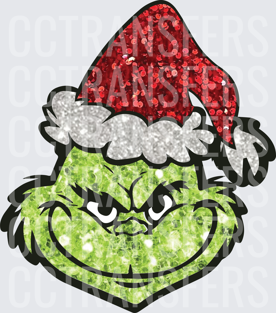Glitter G-Man Face with Santa Hat Christmas (DTF)