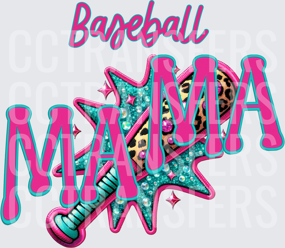 Baseball Mama Glitter Star Leopard Bat Sparkle Design (DTF)