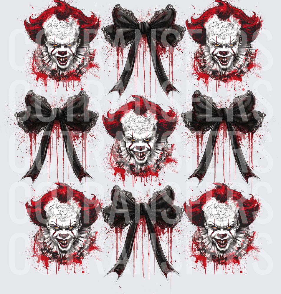 Creepy Clown & Black Lace Bow Blood Splatter Pattern (DTF)