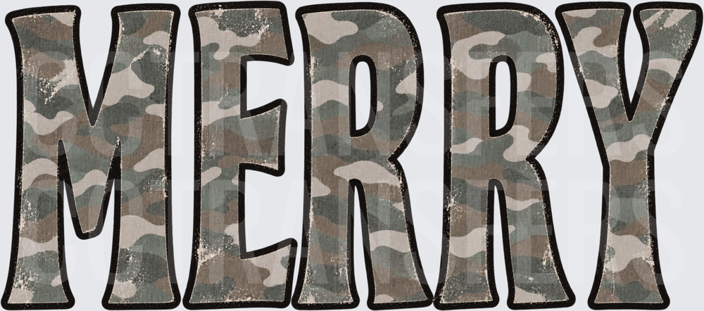 Merry Camo Distressed Bold Letter Word Art (DTF)