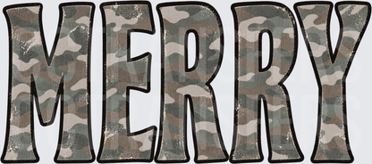 Merry Camo Distressed Bold Letter Word Art (DTF)