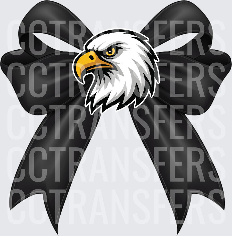 Fierce Bald Eagle Head on Black Satin Bow (DTF)