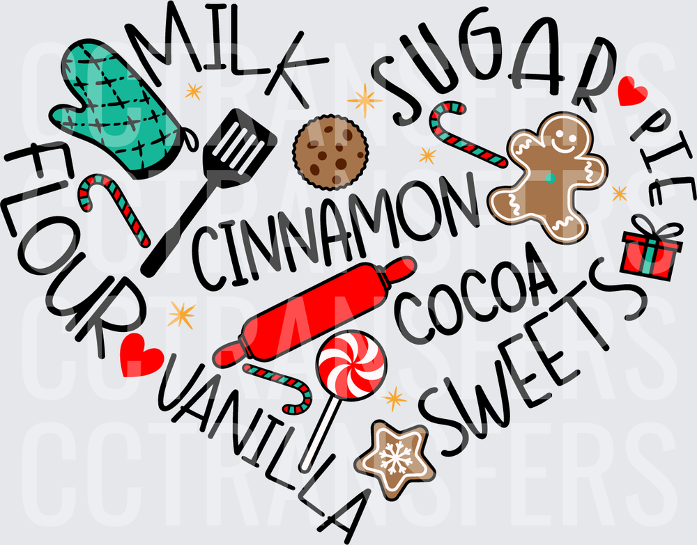 Christmas Baking Heart Milk Sugar Flour Cinnamon Cocoa (DTF)