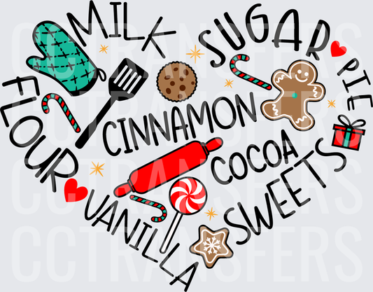 Christmas Baking Heart Milk Sugar Flour Cinnamon Cocoa (DTF)