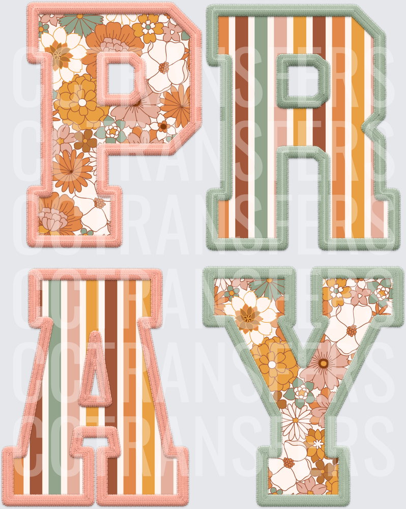 Boho Floral Stripe Varsity Letter PRAY (DTF)