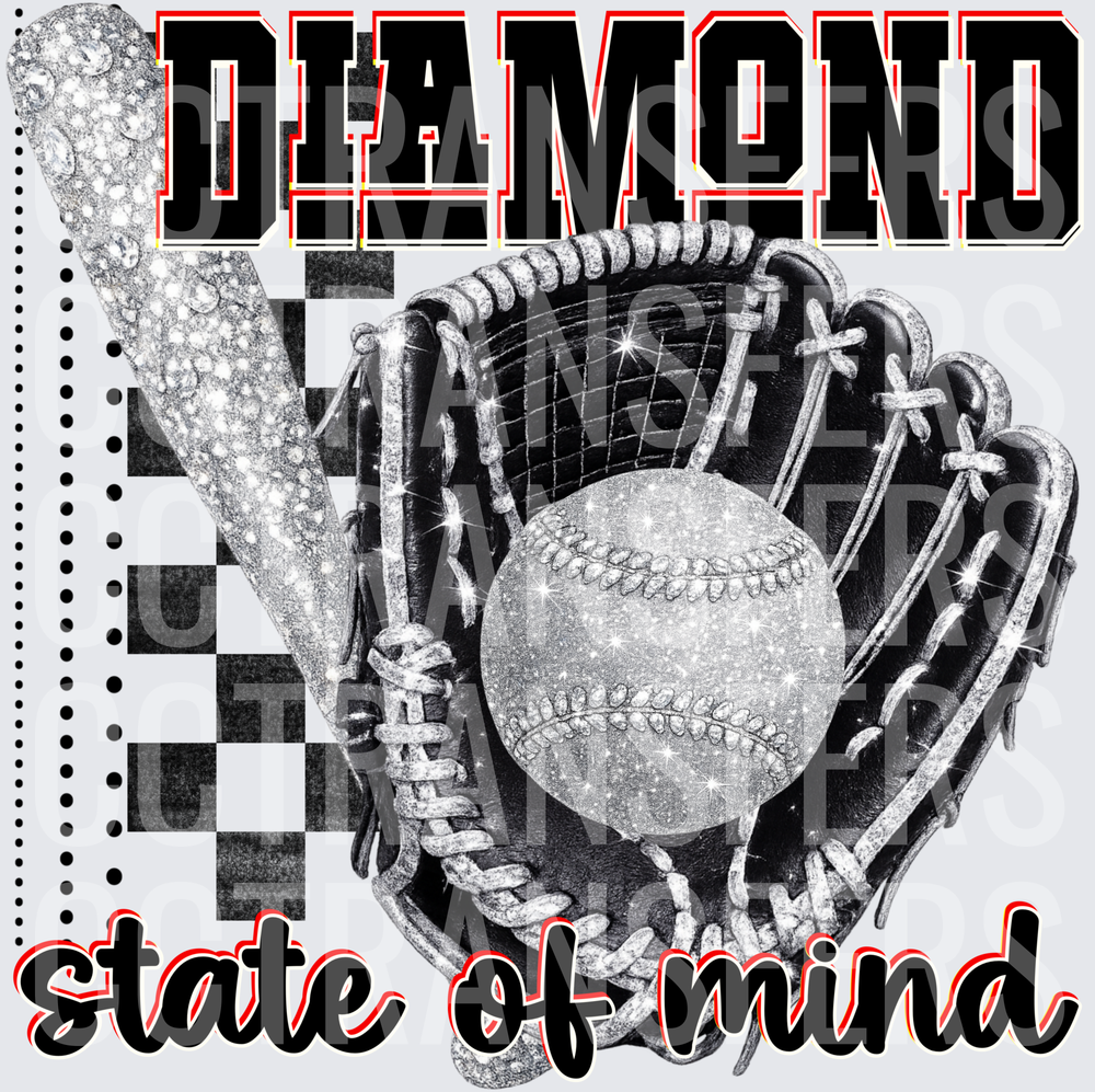 Diamond State of Mind Glitter Baseball Bat Glove (DTF)