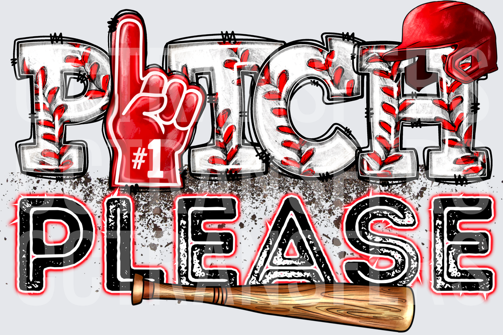 Pitch Please Baseball Foam Finger Helmet Bat Design (DTF)