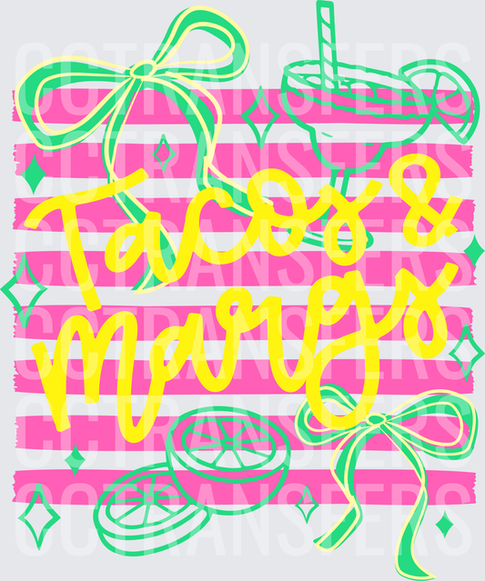 Tacos & Margs Pink Stripe Bow Margarita Design (DTF)