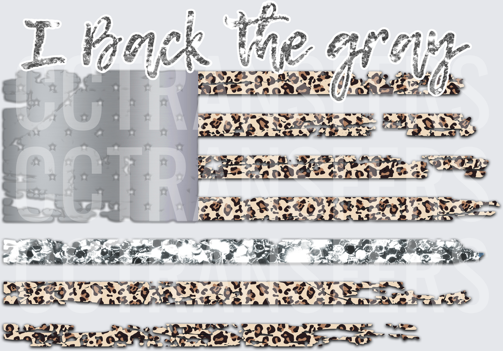 I Back the Gray Leopard Print American Flag (DTF)