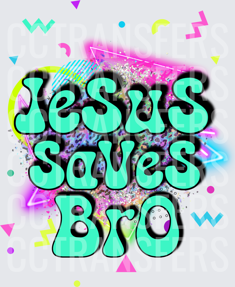 Jesus Saves Bro Retro Neon Leopard Glitter Bubble Font (DTF)