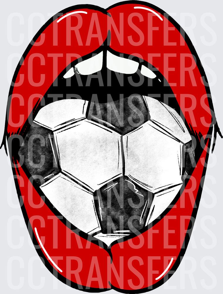 Bold Red Lips Open With Soccer Ball Tongue (DTF)