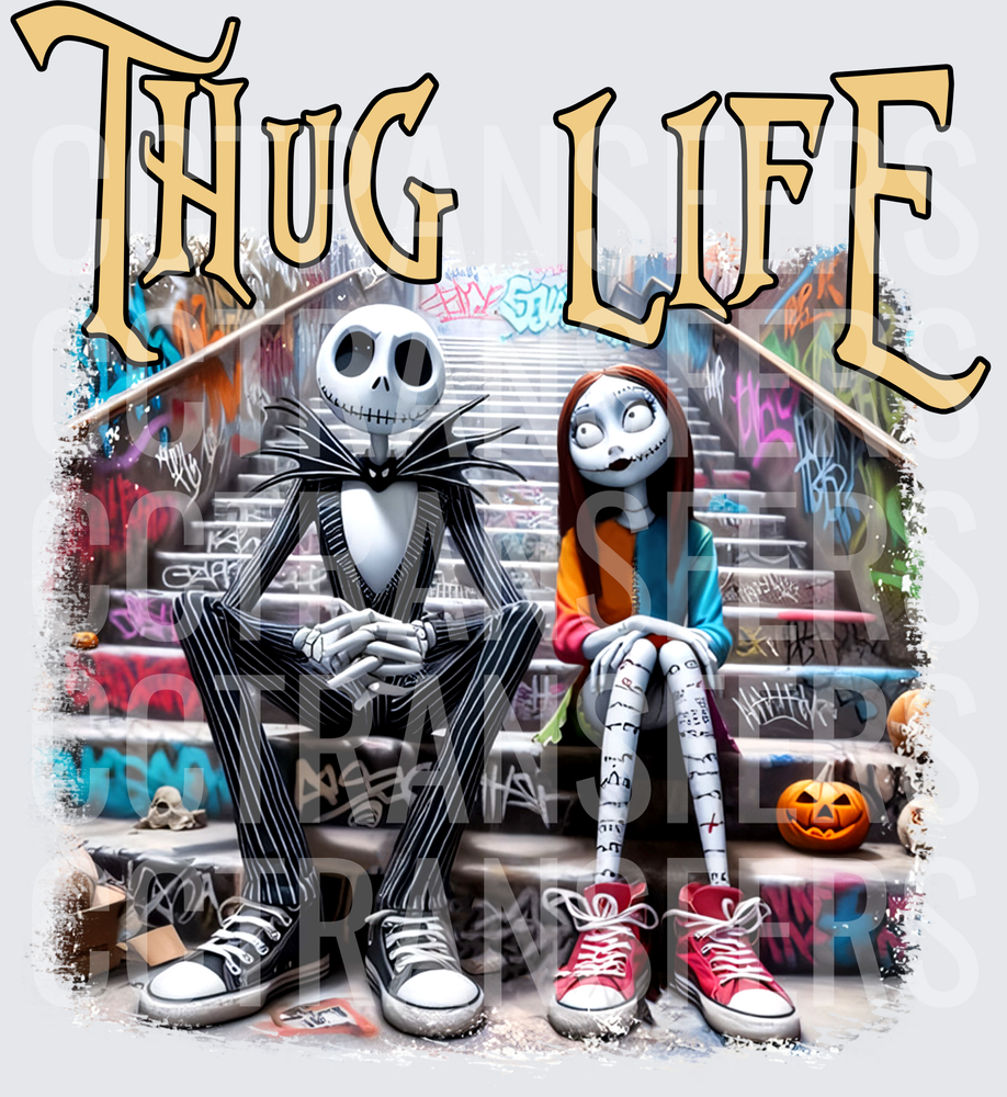 Thug Life Skeleton Couple on Graffiti Steps (DTF)