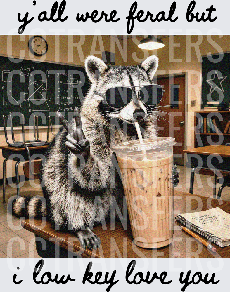 Y'all Were Feral But I Low Key Love You Cool Raccoon Teacher (DTF)