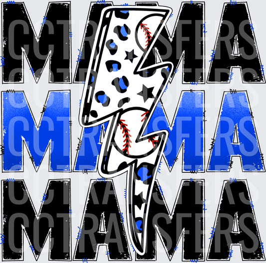 Mama Baseball Lightning Bolt Leopard Print Blue Stars (DTF)