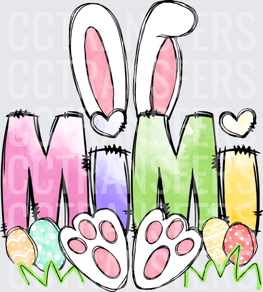 Mimi Easter Bunny Ears Paws Colorful Eggs (DTF)