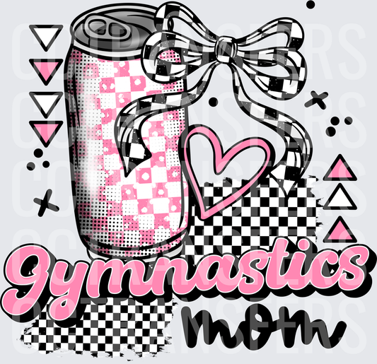 Gymnastics Mom Pink Checkered Soda Can Coquette Bow (DTF)