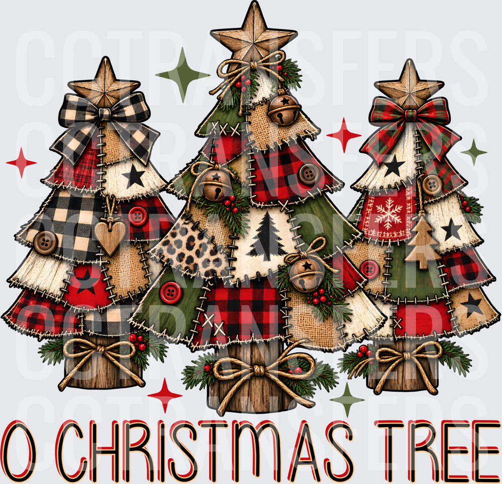 O Christmas Tree Rustic Patchwork Trio (DTF)