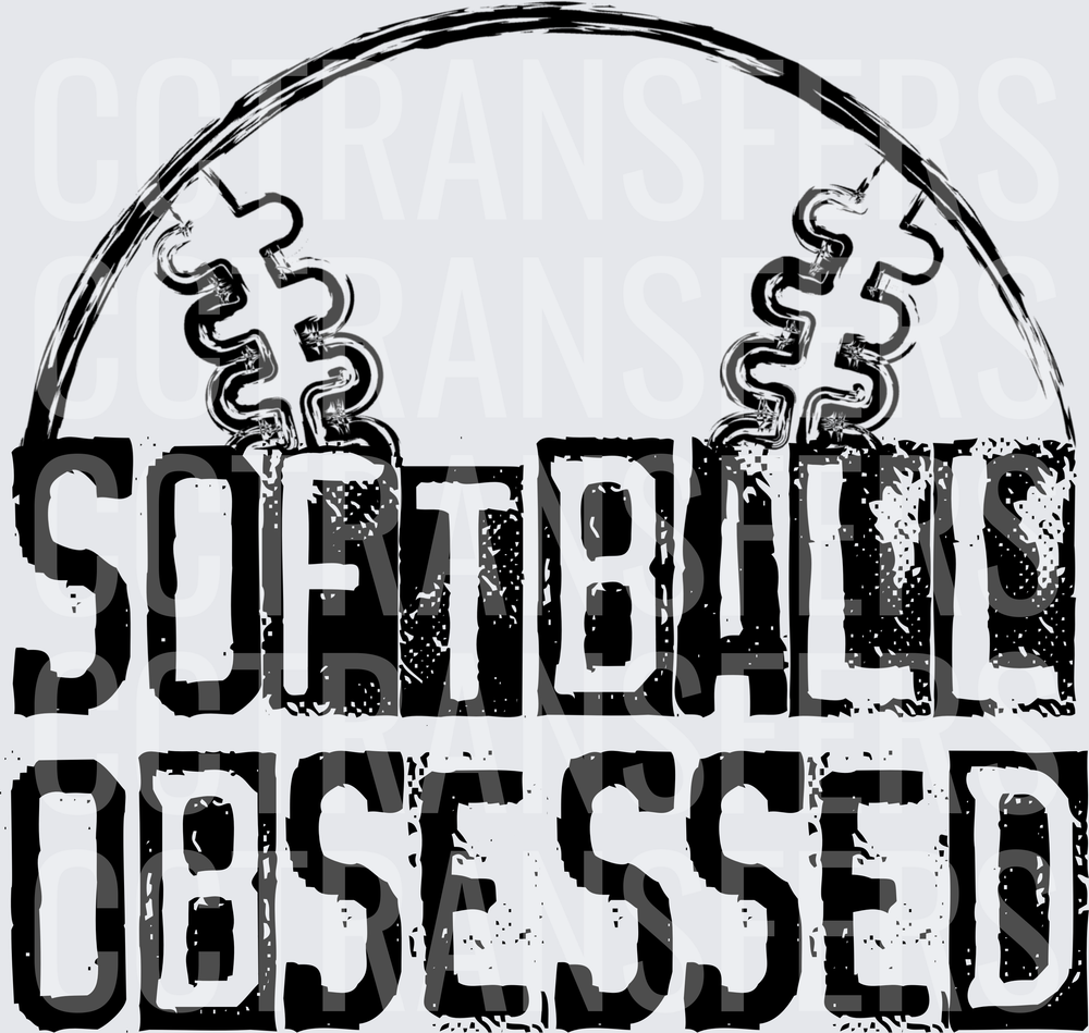 Softball Obsessed Bold Distressed Stitching Graphic (DTF)