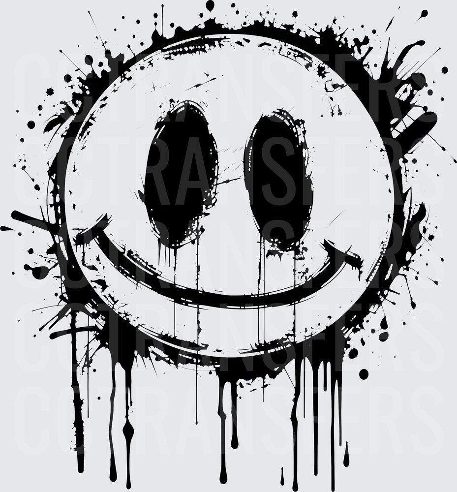 Grunge Ink Splatter Smiley Face with Drips (DTF)