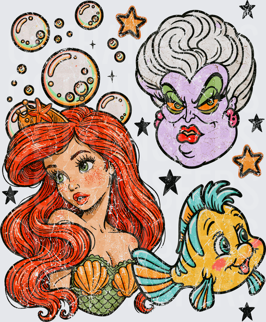 Vintage Grunge Mermaid Princess Villain Fish Bubbles Stars (DTF)