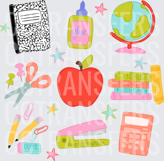 Colorful School Supplies Cluster with Apple Keep It Together (DTF)