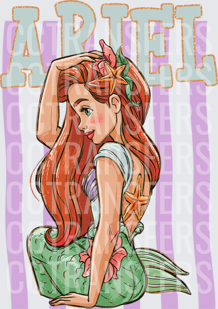 Ariel Red Hair Mermaid Princess Starfish Floral (DTF)