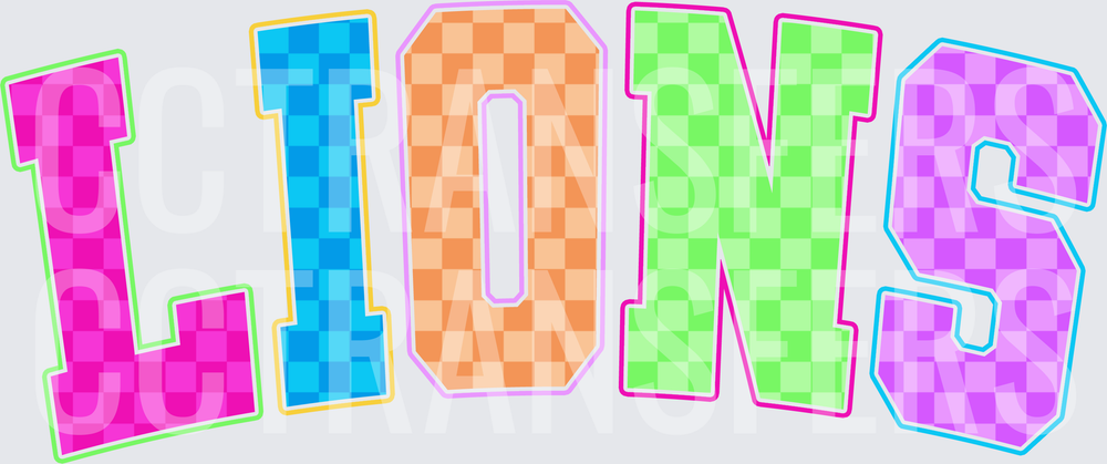 Colorful Checkered Varsity LIONS Block Letters (DTF)
