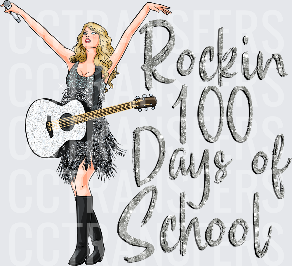 Rockin 100 Days of School Blonde Singer Guitar (DTF)