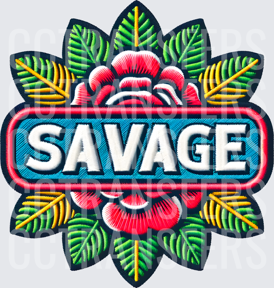 Savage Embroidery Patch Floral Rose Leaves Badge (DTF)