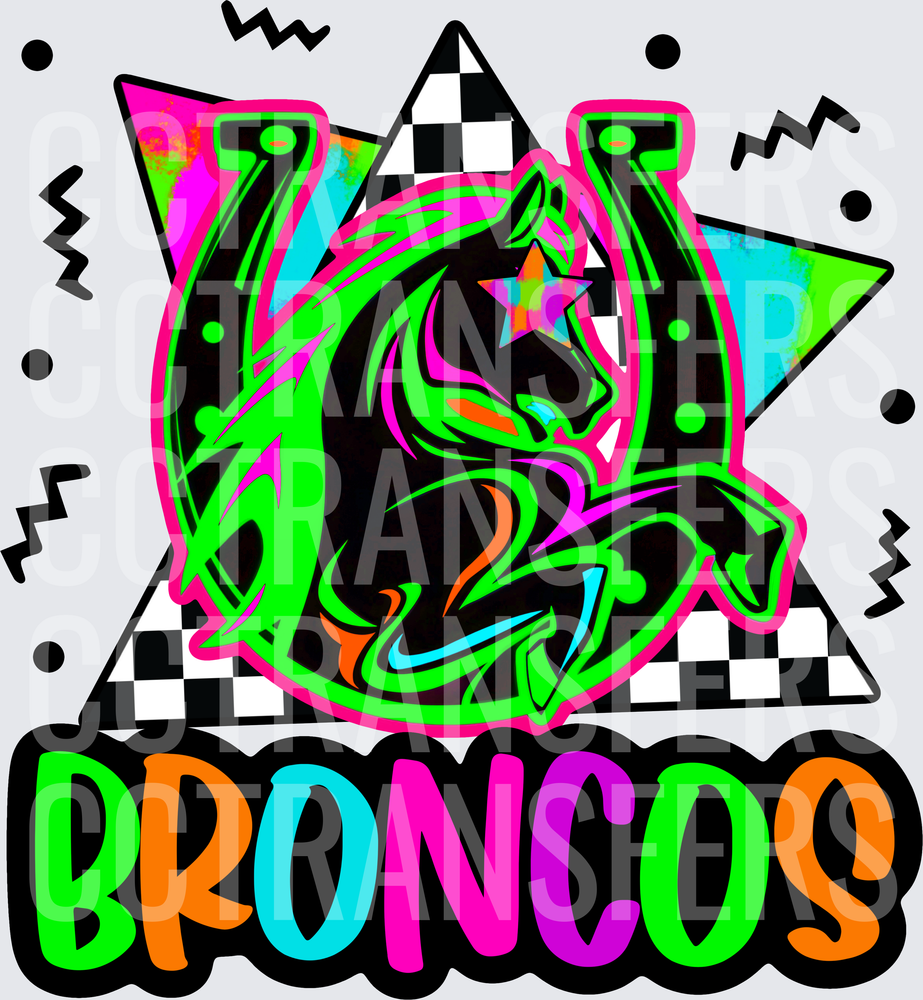 Broncos Neon Retro Horse Horseshoe Star Checkered (DTF)