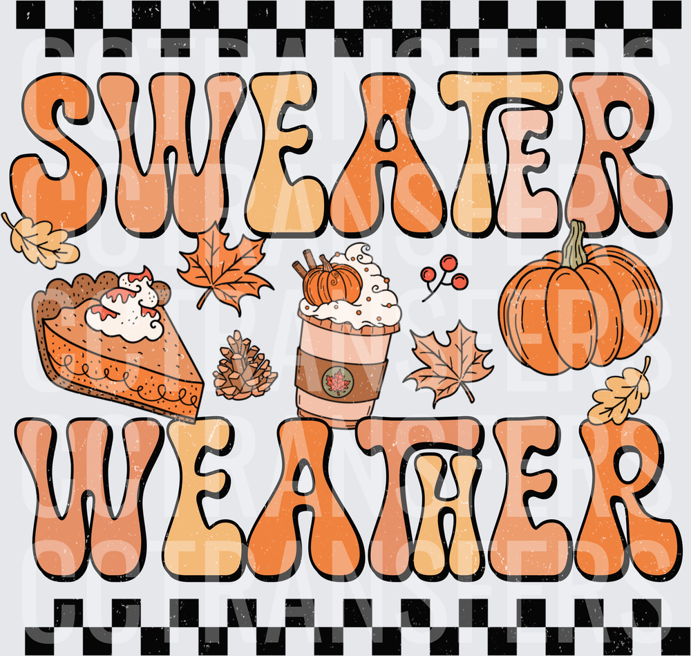 Sweater Weather Retro Fall Pumpkin Pie Latte Leaves (DTF)
