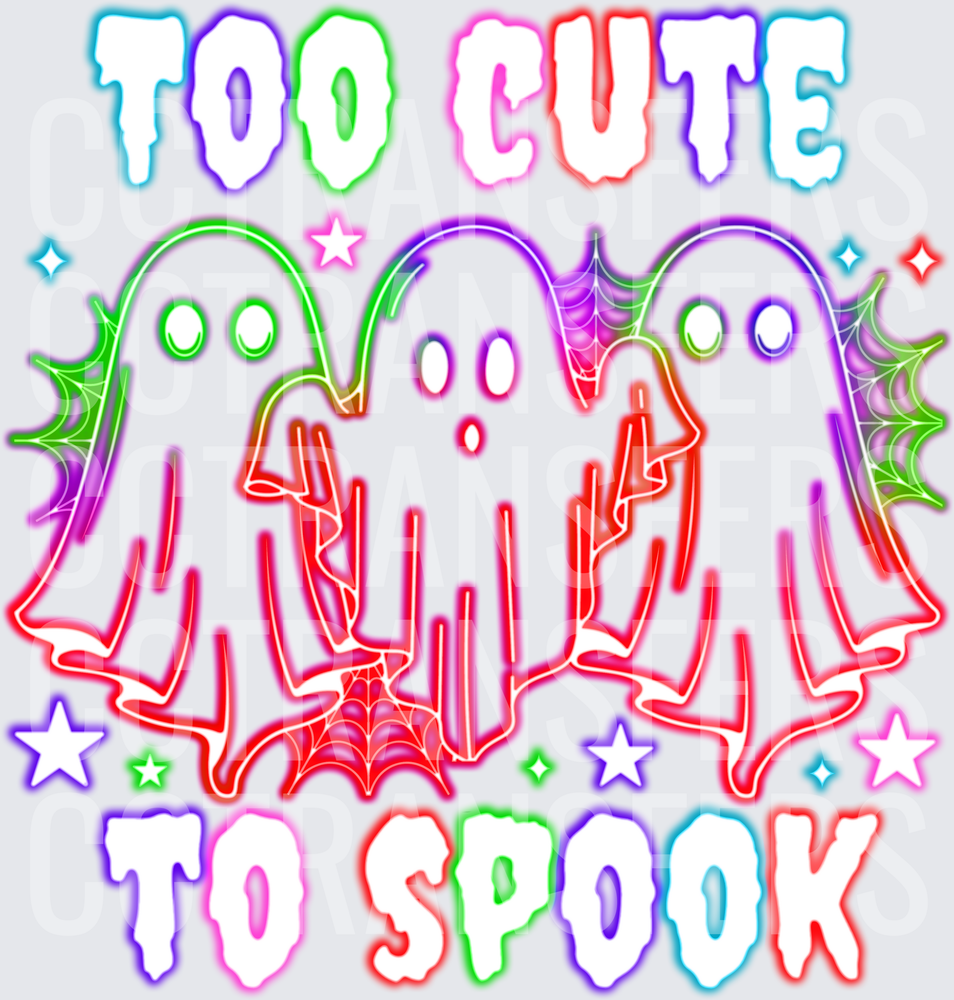 Too Cute To Spook Neon Ghost Trio Halloween (DTF)
