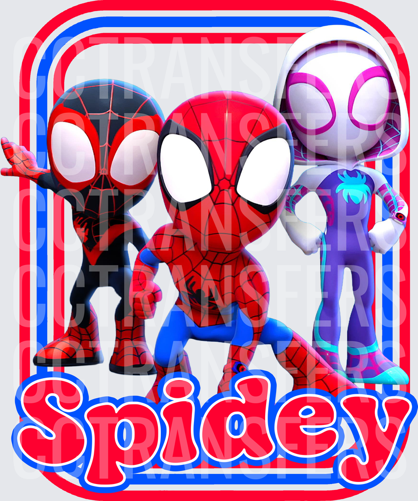 Spidey Trio of Spider Heroes Red Blue Border (DTF)